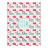 かわいいマカロンとカプチーノ |パステル |モノグラム テーブルクロス (正面)