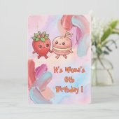 かわいいマカロンと苺の友達の子供の誕生日 招待状 (スタンド正面)