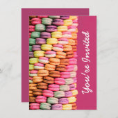 かわいいマカロンピンクの誕生日パーティー 招待状 (正面/裏面)