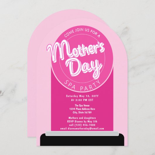かわいいマザーズの日スパパーティーピンクの口紅 招待状 (正面/裏面)