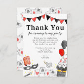 かわいいマジシャンうさぎのマジックショーバルーン誕生日 サンキューカード (正面/裏面)