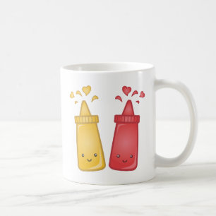 かわいいマスタードとケチャップラブ コーヒーマグカップ