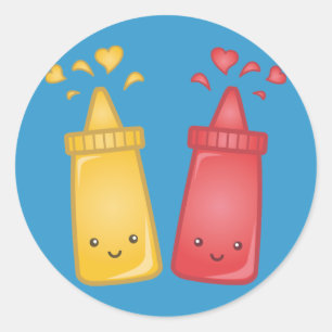 かわいいマスタードとケチャップラブ ラウンドシール