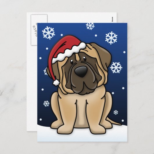 かわいいマスティフのクリスマス シーズンポストカード (正面/裏面)
