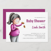 かわいいマタニティー・ベイビーシャワー 招待状 (正面/裏面)