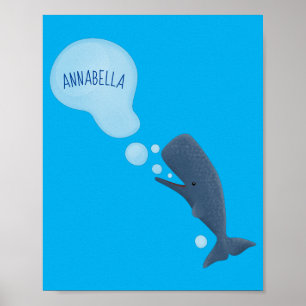 かわいいマッコウクジラが泡を吹く漫画 ポスター
