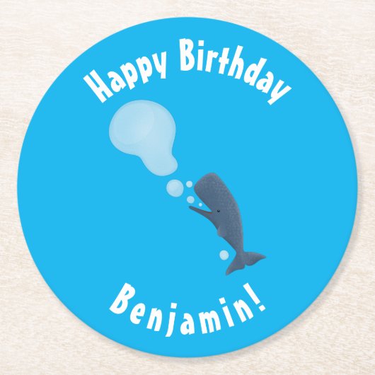 かわいいマッコウジ吹ェールの泡の漫画 ラウンドペーパーコースター (正面)