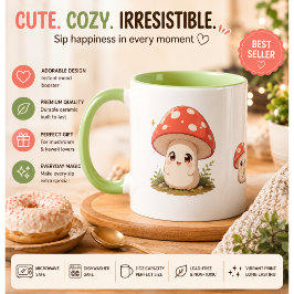 かわいいマッシュルームのコーヒーマグカップ - カントリーテイストな木のデザイン マグカップ