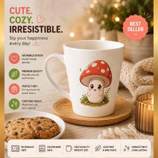 かわいいマッシュルームのマグカップ – カントリーテイストの木 カフェラテマグ