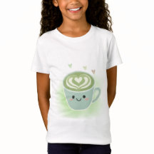 かわいいマッチャラテハートキッズTシャツ