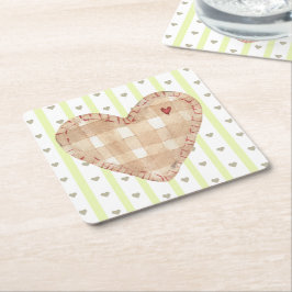 かわいいマッチ素朴なハートストライプと スクエアペーパーコースター