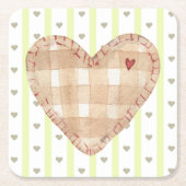 かわいいマッチ素朴なハートストライプと スクエアペーパーコースター (正面)