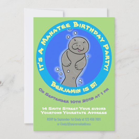 かわいいマナティー漫画 招待状 (正面)