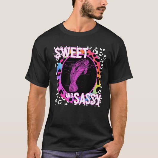 かわいいマナティー90sノスタルジアレインボーヒョウ印刷T Tシャツ (正面)