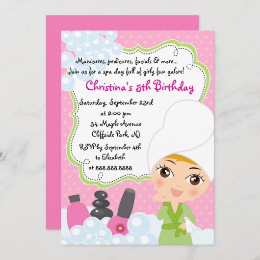 かわいいマニキュアのスパの誕生日のパーティの招待状 招待状 (正面/裏面)