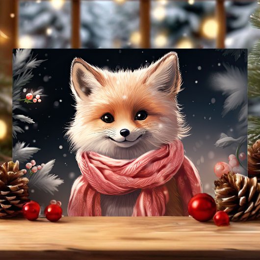 かわいいマフラー狐のクリスマス シーズンカード