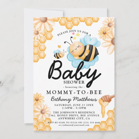 かわいいママとビー夏の赤ちゃんシャワー 招待状 (正面)
