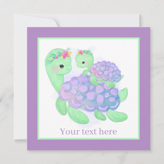 かわいいママとベビーのウミガメ ノートカード (正面)