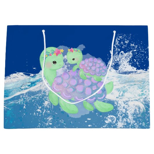 かわいいママとベビーウミガメ ラージペーパーバッグ (正面)