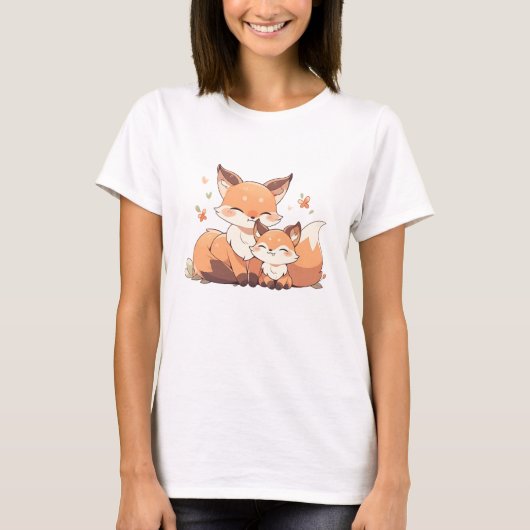 かわいいママとベビーキツネ Tシャツ (正面)