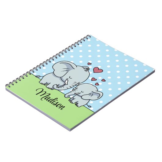 かわいいママとベビーゾウパーソナライズされたン ノートブック (左側)