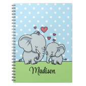 かわいいママとベビーゾウパーソナライズされたン ノートブック (正面)