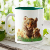 かわいいママとベビータイガーパーソナライズされた ツートーンマグカップ