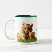 かわいいママとベビータイガーパーソナライズされた ツートーンマグカップ (左)