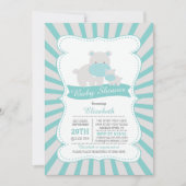 かわいいママとベビーヒッポボーイズ赤ちゃんシャワー 招待状 (正面)