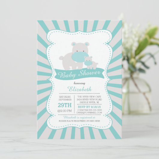 かわいいママとベビーヒッポボーイズ赤ちゃんシャワー 招待状 (スタンド正面)