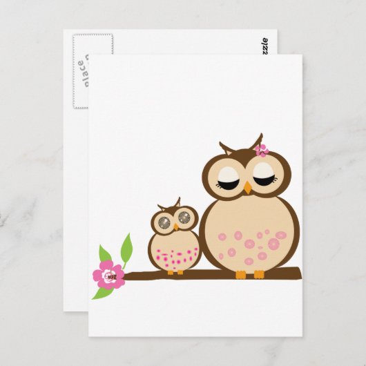 かわいいママとベビーフクロウ ポストカード (正面/裏面)