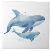 かわいいママとベビーホエールウォーター色海海 タイル (正面)