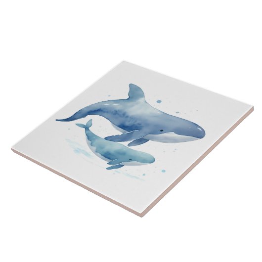 かわいいママとベビーホエールウォーター色海海 タイル (側面)