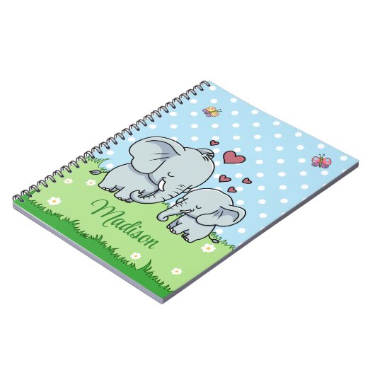かわいいママとベビー象パーソナライズされた、 ノートブック (左側)
