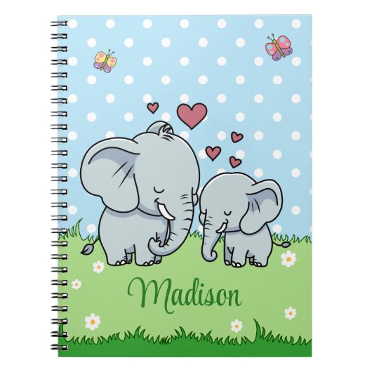 かわいいママとベビー象パーソナライズされた、 ノートブック (正面)