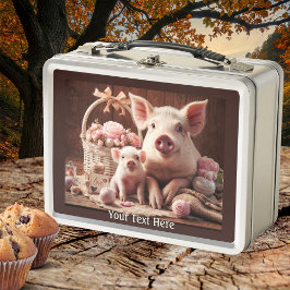 かわいいママと子ブタ メタルランチボックス