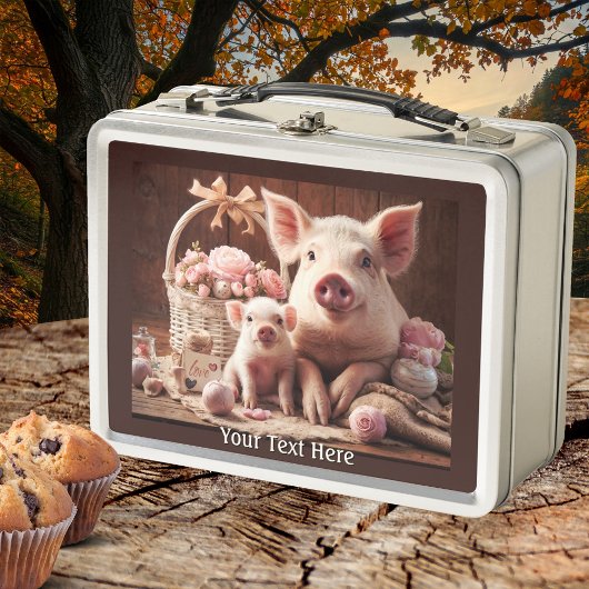 かわいいママと子ブタ メタルランチボックス