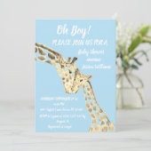 かわいいママと赤ちゃんのキリンサファリ ボヘミア動物 ブルー 招待状 (スタンド正面)
