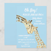 かわいいママと赤ちゃんのキリンサファリ ボヘミア動物 ブルー 招待状 (正面/裏面)