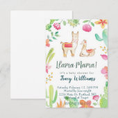 かわいいママと赤ちゃんのラマ 招待状 (正面/裏面)
