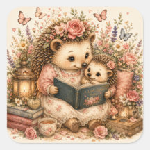 かわいいママと赤ちゃんハリネズミのCozy Cottagecore