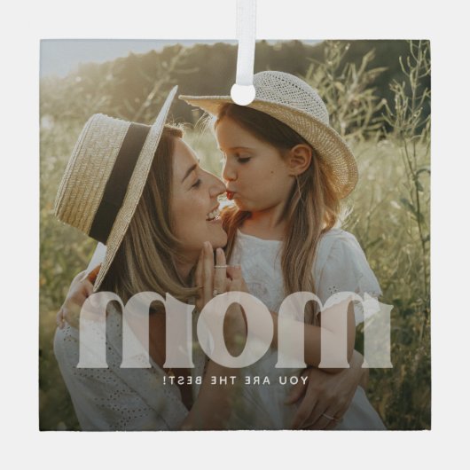 かわいいママのオーバーレイタイポグラフィ写真 ガラスオーナメント (裏面)