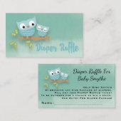 かわいいママのフクロウおよびベビーのフクロウのおむつのラッフルのチケット エンクロージャーカード (正面/裏面)