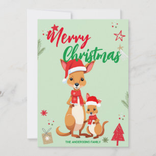かわいいママの子供カンガルーサンタクリスマスホリデー名前 シーズンカード