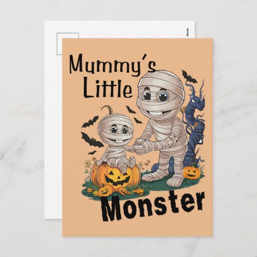 かわいいママの小さな怪物おかしなハロウィーンパーティー シーズンポストカード (正面/裏面)