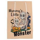 かわいいママの小さな怪物おかしなハロウィーンパーティー ミディアムペーパーバッグ (裏面)