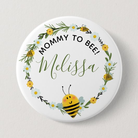 かわいいママへビーデイジーリースビーベイビーシャワー 缶バッジ (正面)