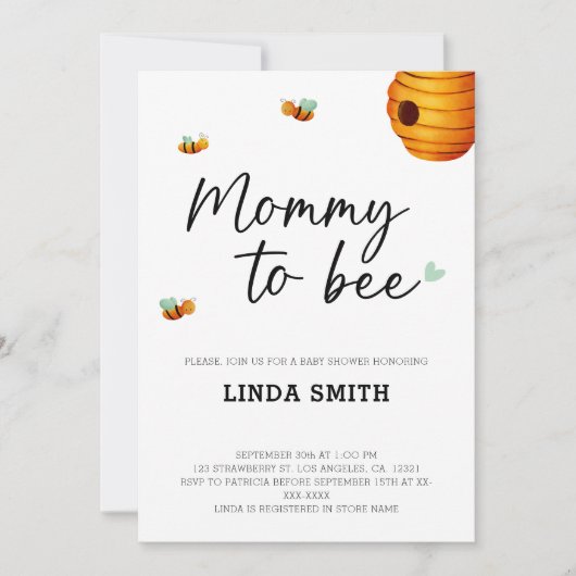 かわいいママへビー男女兼用ビーシャワー 招待状 (正面)