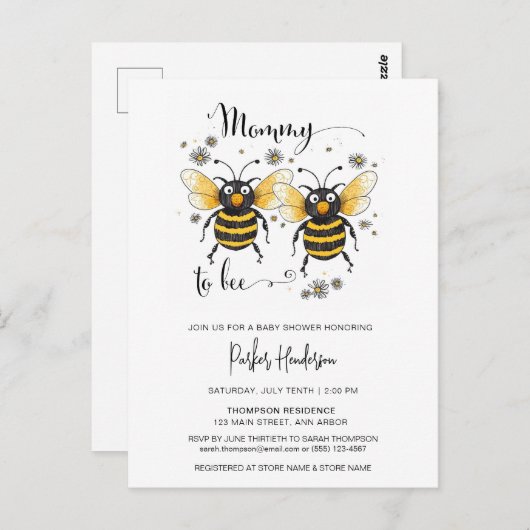 かわいいママへビー赤ちゃんシャワー招待状 ポストカード (正面/裏面)