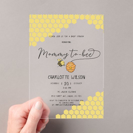 かわいいママへ蜂ハニカム赤ちゃんシャワー アクリル招待状 (インサイチュ (ポータブル))